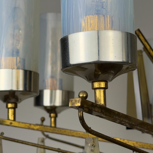 Large Mid-Century Italian Sculptural Chandelier in Brass and Glass, Italy, 1950s For Sale - Image 11 of 18