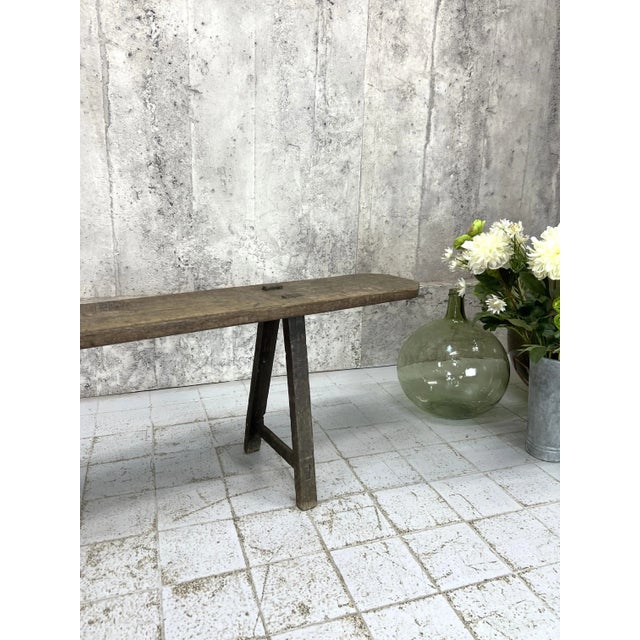 Brown Antique Bench in Oak, 1890s For Sale - Image 8 of 9
