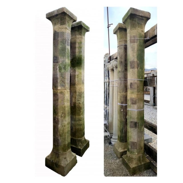 Octagonal Section Limestone Columns, 1800s, Set of 2 For Sale - Image 3 of 8