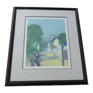 Mid 20th Century "Le Village" Landscape Limited Edition Lithograph After Alfred Defossez, Framed