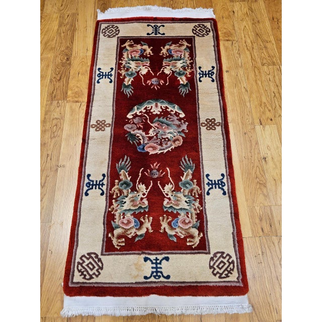 Mid 20th Century Vintage Chinese Art Deco Hand-Knotted Rug, Floral Motif, Wool, 1900s, 3' x 5' For Sale - Image 5 of 13