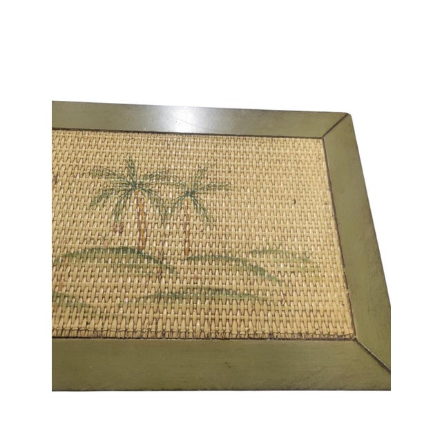 Traditional Vintage Palm Beach Regency Painted Palm Tree Woven Rattan Sage Green Three-Drawer Chest / Nightstand For Sale - Image 3 of 9