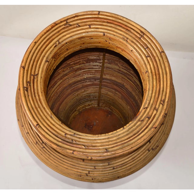 Brown Large 1970s Bohemian Brown Reed Cane Bamboo Handcrafted Tall Cone Shape Floor Vase For Sale - Image 8 of 12