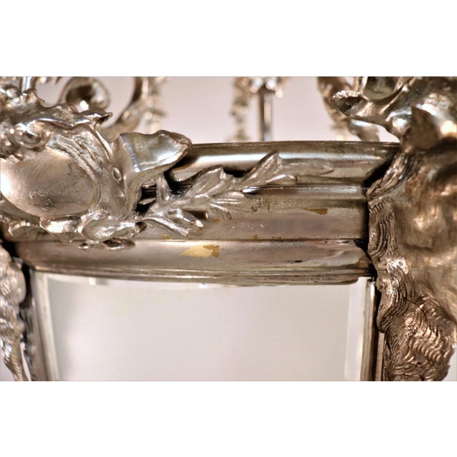 Large Vintage 20th Century Louis XV Style Nickel on Bronze Lantern For Sale In Chicago - Image 6 of 14