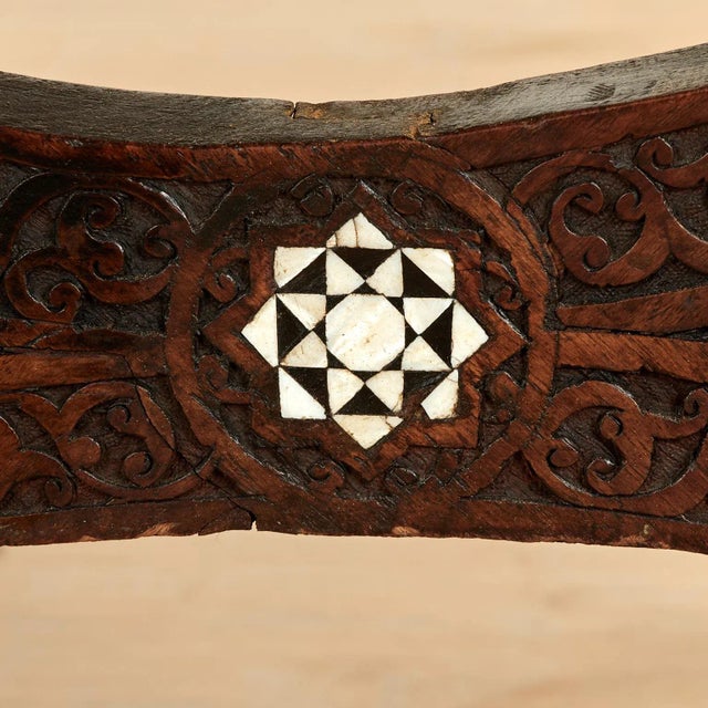 Wood Antique Moroccan Inlaid and Carved Bench For Sale - Image 7 of 15