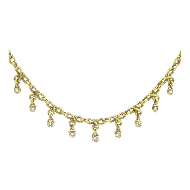 Judith Ripka Diamond Gold Necklace 18k Yellow Dangle Charms S Link Chain For Sale