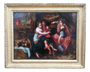 Flemish Artist, Lot and His Daughters, Oil on Panel, Late 16th-Early 17th Century