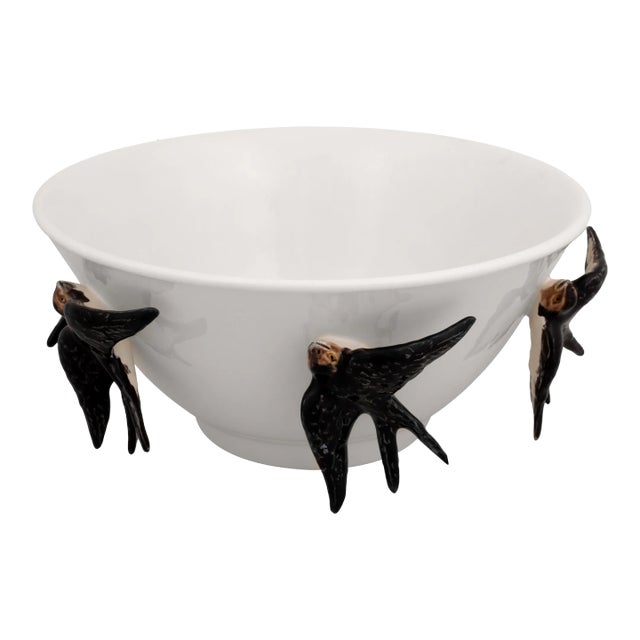 Bordallo Pinheiro Primavera Tall Bowl with Swallows, 13" For Sale