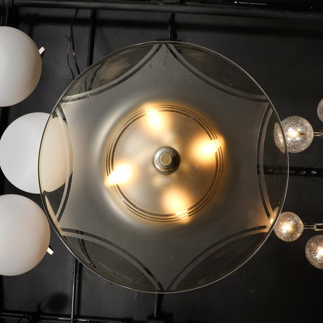 1930s Art Deco Signed Daum Frosted Rose-Hue Saucer-Form Pendant Chandelier For Sale - Image 18 of 18