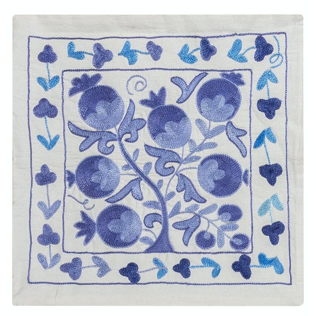 Decorative cushion cover made of hand embroidery silk on linen background, flowers and vine motifs, linen backing with...