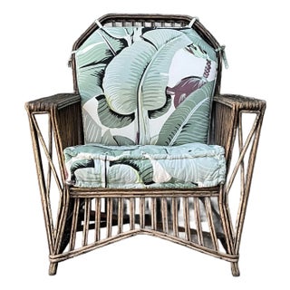 Vintage Stuck Rattan Lounge Chair in Stockwell Performance “Martinique” For Sale