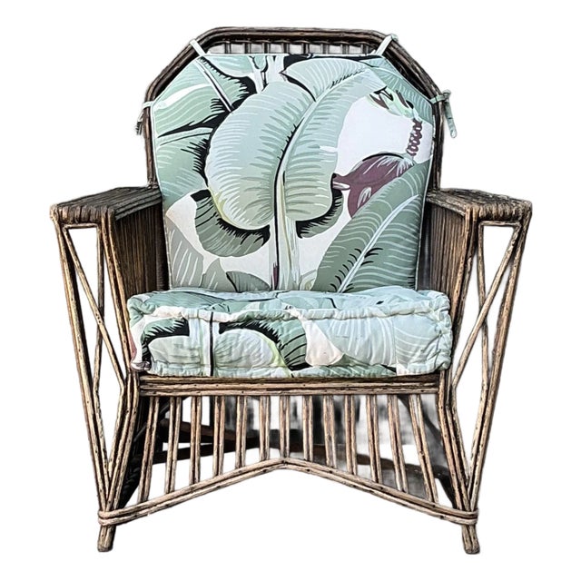 Vintage Stuck Rattan Lounge Chair in Stockwell Performance “Martinique” For Sale