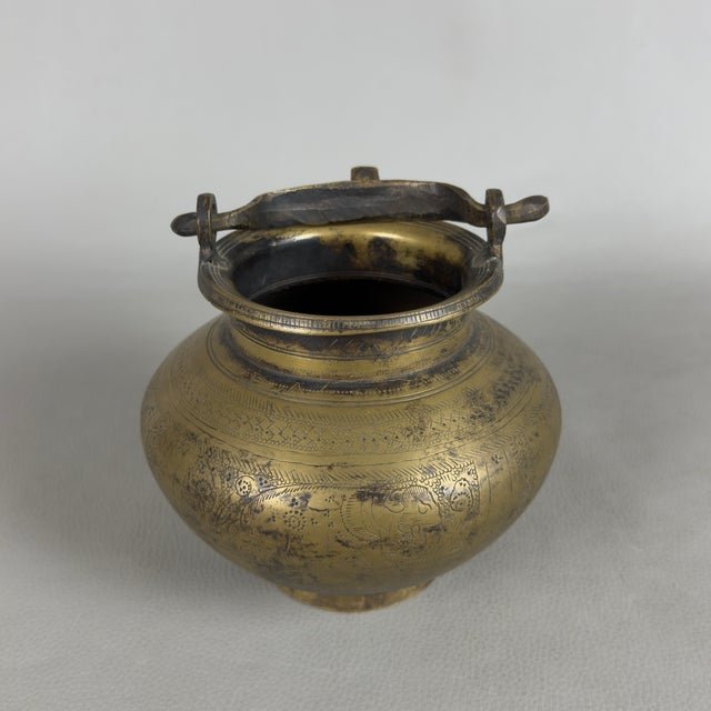 Antique 20th Century Indian Ritual Lota Vase in Engraved Brass For Sale - Image 4 of 9