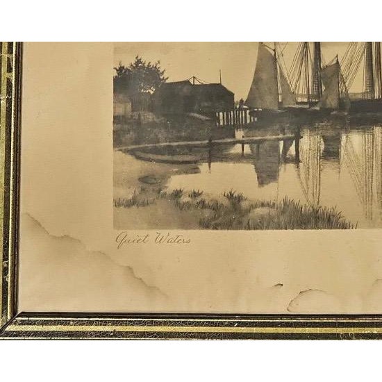 Antique Nineteenth Century Nautical Lithograph Quiet Waters by C. H. Harris Framed For Sale In Portland, ME - Image 6 of 10
