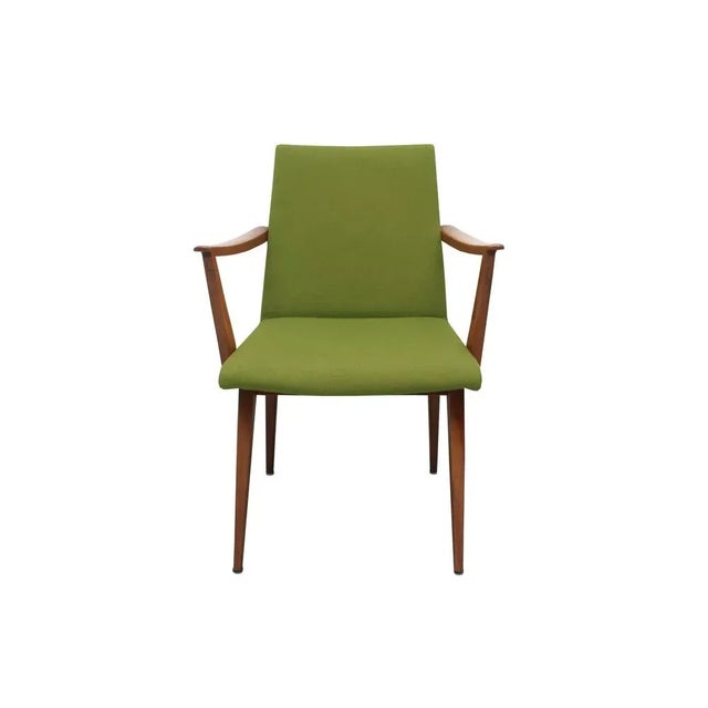 Chair with Armrests in Cherry, Green Fabric, 1955 For Sale - Image 11 of 11