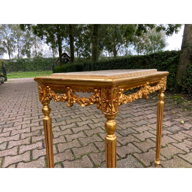 Late 20c French Louis XVI Gold Beech Marble Nesting Tables - 3 PCS For Sale - Image 12 of 18