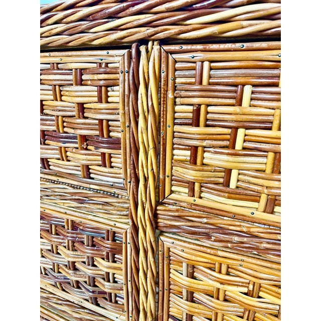 Vintage Woven Rattan Wicker Campaign Dresser For Sale - Image 9 of 12