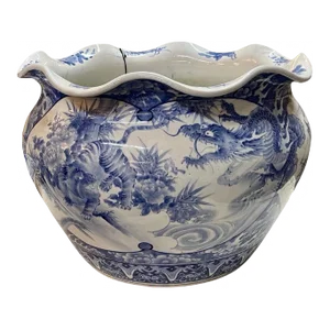 19th Century Chinese Blue & White Cantonese Jardiniere