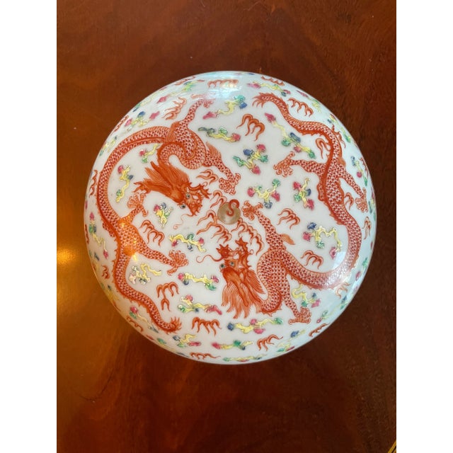 Antique White Antique Dragon Porcelain Wax Stamp Box For Sale - Image 8 of 9