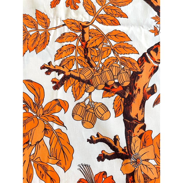 1970s Brooke Cadwallader Rare Cotton Orange, and White Chinoiserie Fabric La Casa De Los Gallos. 2 Yds For Sale - Image 5 of 7