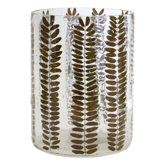 Dried Leaf Glass Candle Holder 8"H For Sale