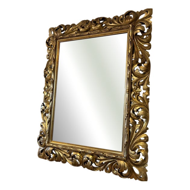 Florentine Mirror with Acanthus Leaf Carving Wood For Sale