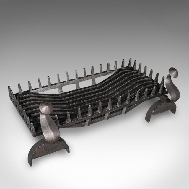 Large Antique Fireplace Set, English, Fire Basket, Andirons, Gothic, Edwardian For Sale - Image 6 of 12