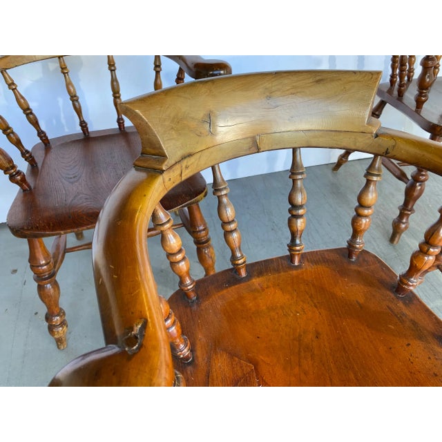 English 1850 English Smokers Bow Chairs Set of 4 For Sale - Image 3 of 6