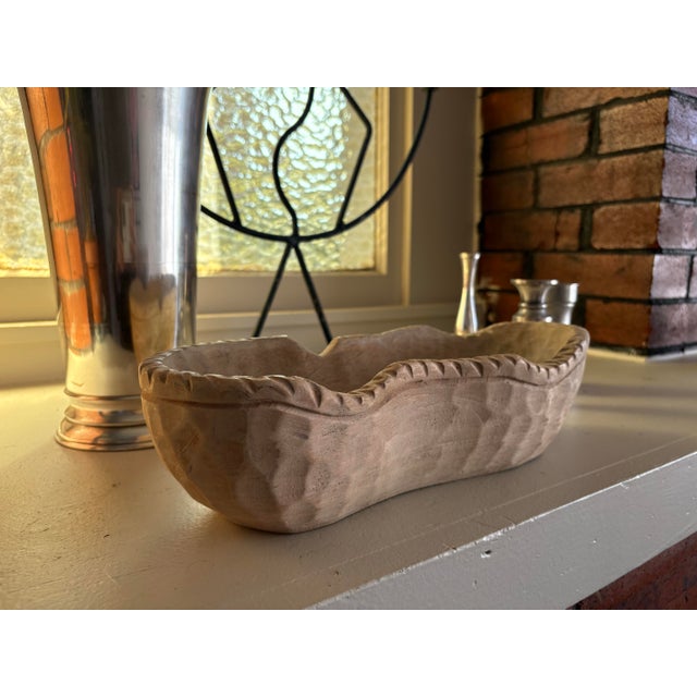 Vintage Hand-Carved Wood Dough Bowl with Scalloped Edge For Sale In Seattle - Image 6 of 12
