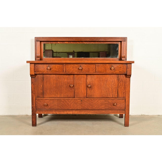 Stickley Brothers Style Antique Mission Tiger Oak Arts & Crafts Sideboard or Bar Cabinet, Circa 1910 For Sale - Image 18 of 18