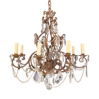 French Chandelier in Metal and Glass, 1920s For Sale