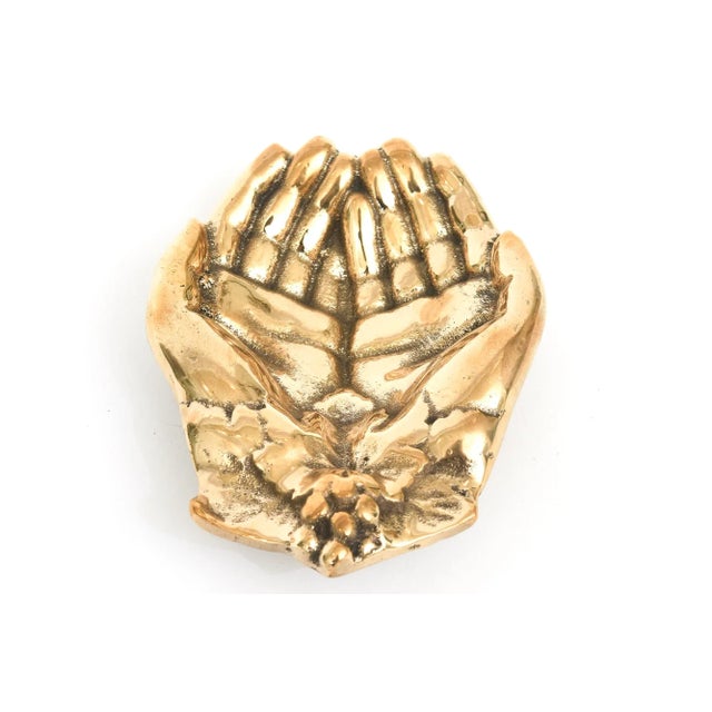 Mid-Century Modern Vintage Brass Bowl, Object or Paperweight With Praying Hands, 50's For Sale - Image 3 of 11