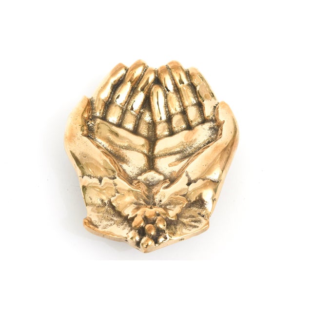 Mid-Century Modern Vintage Praying Hands Brass Bowl, Object or Paperweight 50's For Sale - Image 3 of 11
