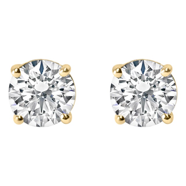 14K Yellow Gold 3.0 Cttw Lab Grown Diamond Solitaire Stud Earrings For Sale