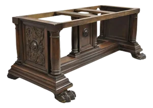 Antique Italian Renaissance Carved Walnut Hairy Paw Foot Desk Console Table Base
