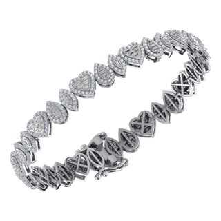 10K White Gold Round Baguette Diamond Designer 7 Inch Bracelet 2-3/8 Cttw For Sale