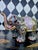 1980's Pair Decorative Ceramic Elephant Figurines in Burgundy, Pink & Gold Chinoiserie, Export Marks For Sale - Image 13 of 16