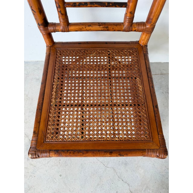 Vintage British Colonial Style Faux Bamboo & Cane Pagoda Desk With Matching Chair For Sale - Image 10 of 12