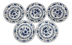 Porcelain Dessert Plates with Blue Onion Pattern from Wellco, 1990s, Set of 5