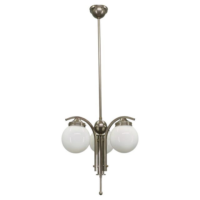 Art Deco Nickel Chandelier with Opaline Glass Globes, 1930s For Sale - Image 14 of 14