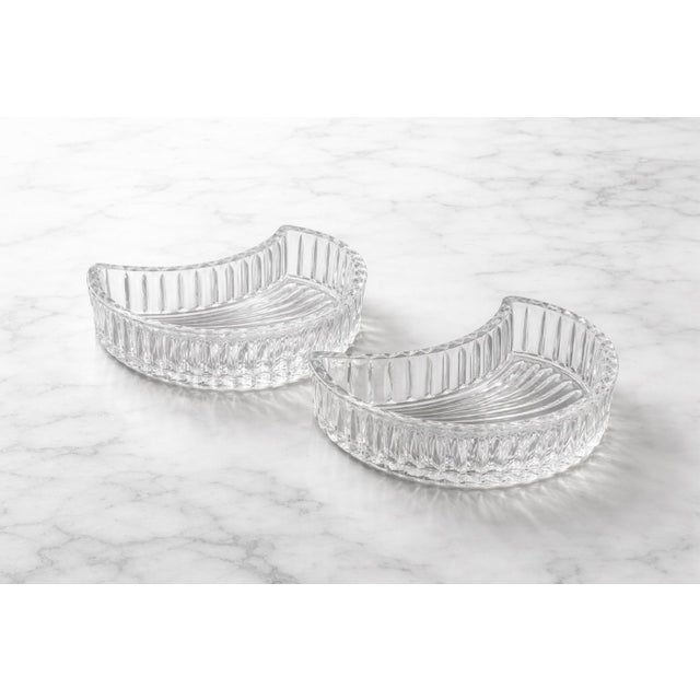 Vintage Art Deco Style Ribbed Crescent Crystal Dishes — Sculptural Cocktail Accent (Pair) For Sale In Los Angeles - Image 6 of 6