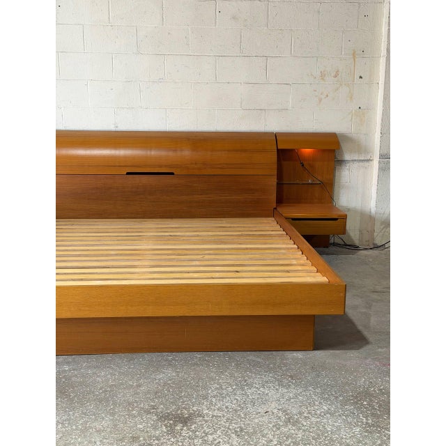 Teak King Platform Bed With Built-in Nightstands and Lights Danish Mid-Century Modern 1970s For Sale In Los Angeles - Image 6 of 13