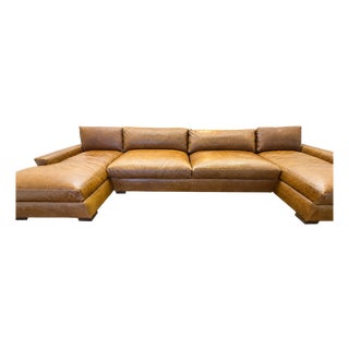 Rh Maxwell Leather U-Chaise Sectional – 8' Armless Sofa With Dual Luxe Chaises in Italian Berkshire Leather (Chestnut) For Sale