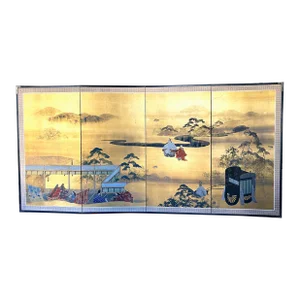 Large Japanese Byobu Four Panel Folding Screen Kano School "Tale of Genji"