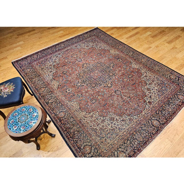 Early 20th Century Persian Kashan Rug, Hand-Knotted Wool, Floral Pattern, Rust & Ivory, 8x10 For Sale - Image 9 of 18