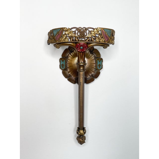 This is a stunning, matched pair of authentic 1920s polychrome revival wall sconces. These are heavy, high-quality cast...