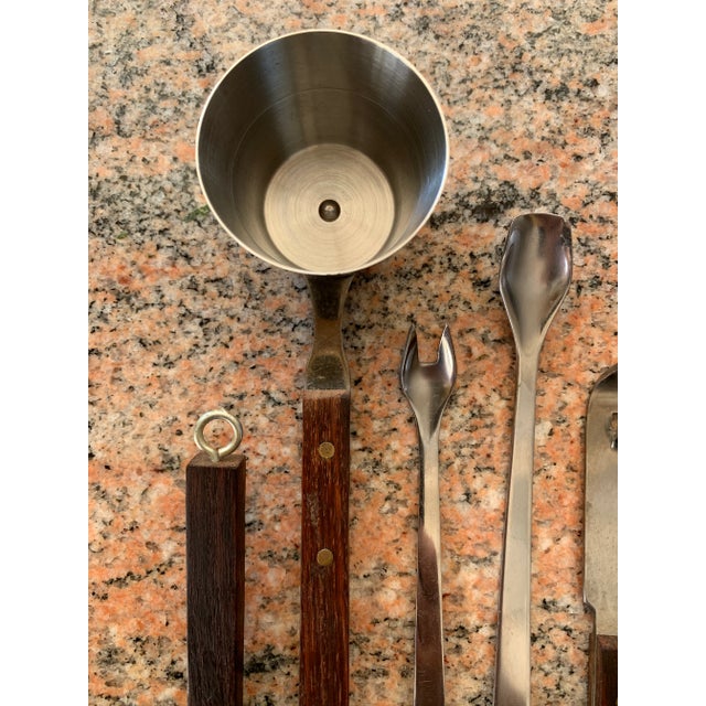 1960s Japanese Rosewood & Stainless Steel Cocktail Bar Tool Set- 7 Pieces For Sale In Los Angeles - Image 6 of 9