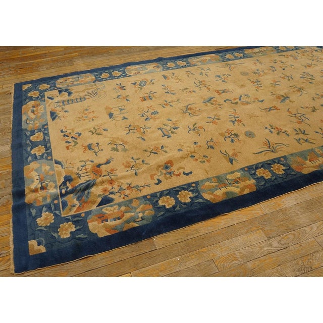 Beige 1920s Beige Field Floral Antique Pair of Chinese Peking Gallery Rug 5'3" X 9' 9" For Sale - Image 8 of 10