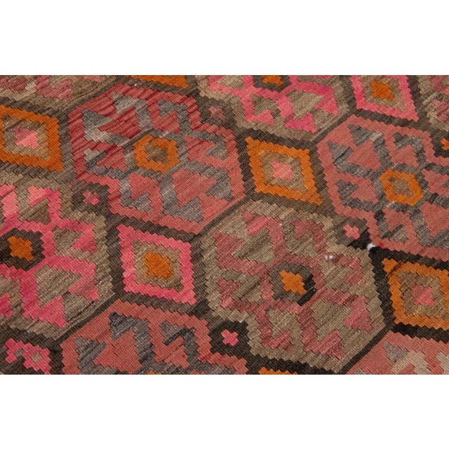 Mid-20th Century Turkish Kilim Pink Handmade Geometric Wool Rug For Sale - Image 9 of 10