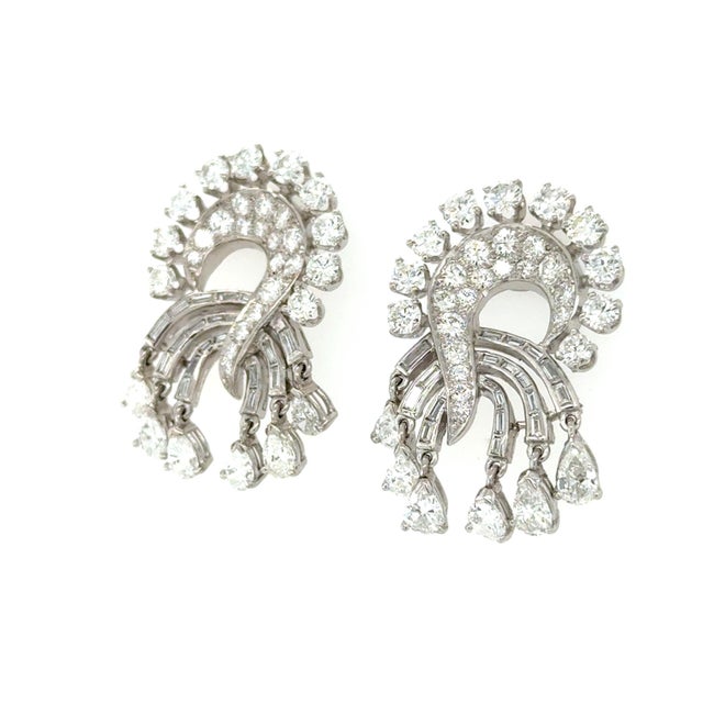Mid-Century Modern 1950's Platinum and Diamond Dangle Earrings, Pair For Sale - Image 3 of 4